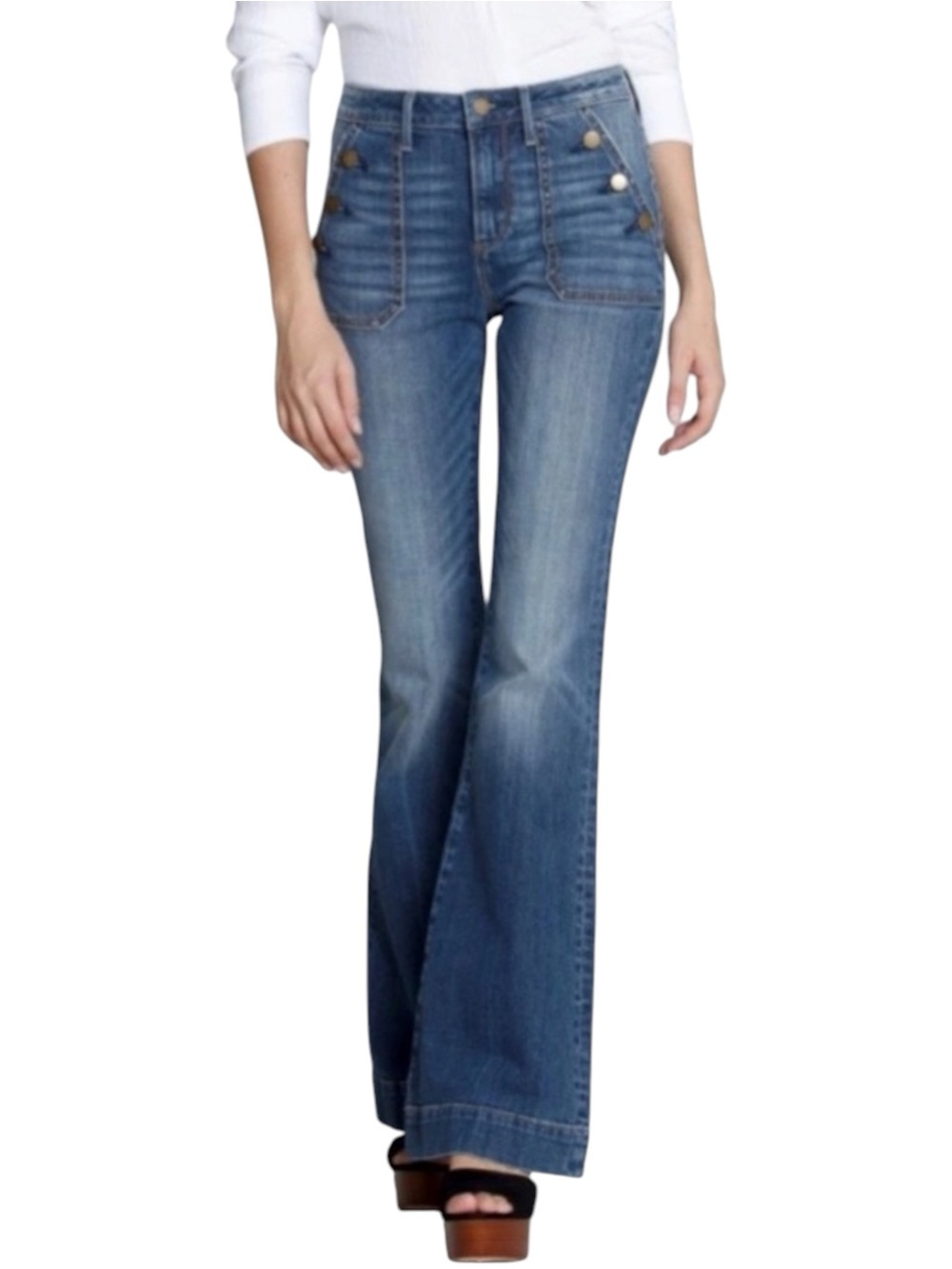 Driftwood Farrah Sailor Button Flare Jeans size 29 x 32 in Medium Wash
